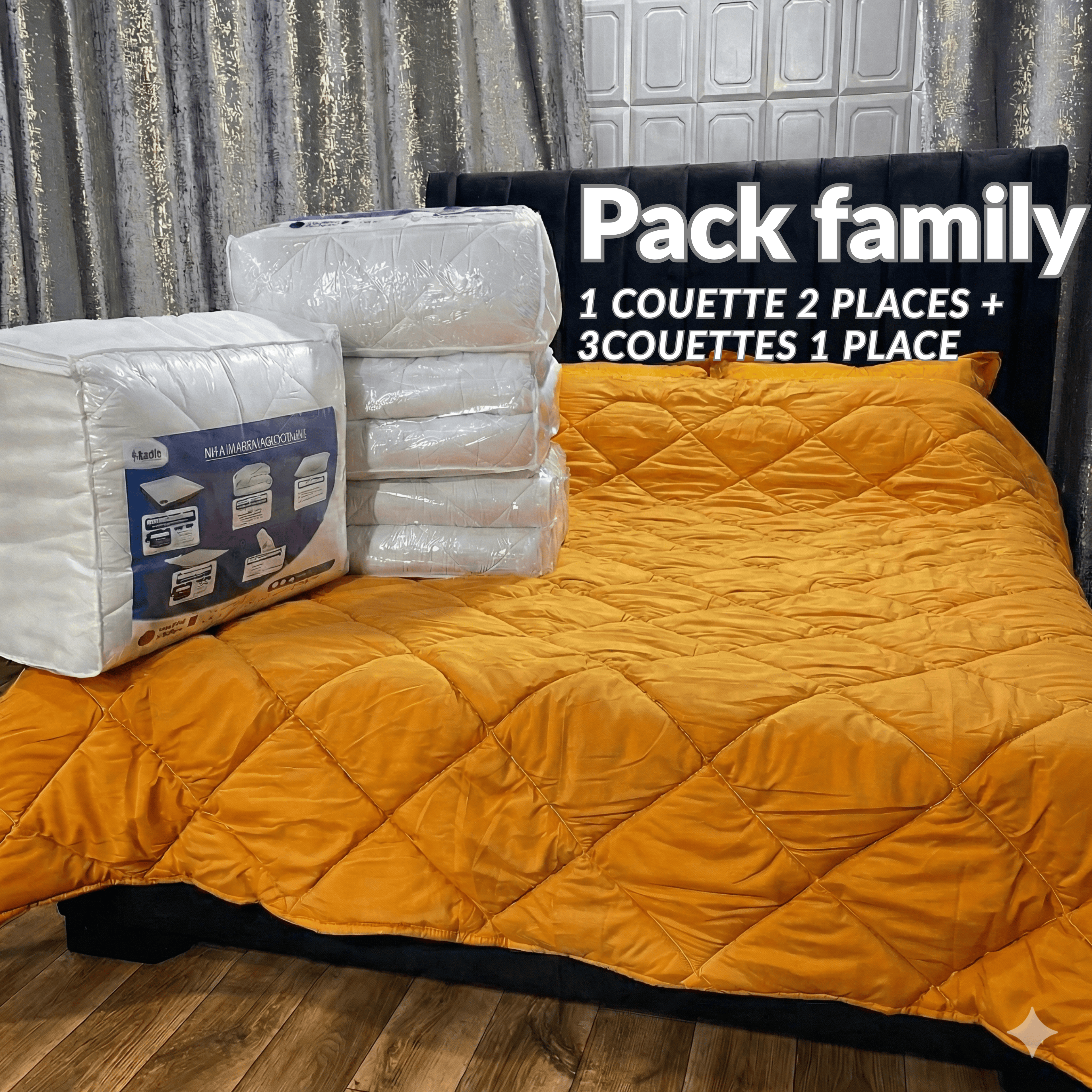 Lot de 1 couette 2 places + 3 couettes 1 place